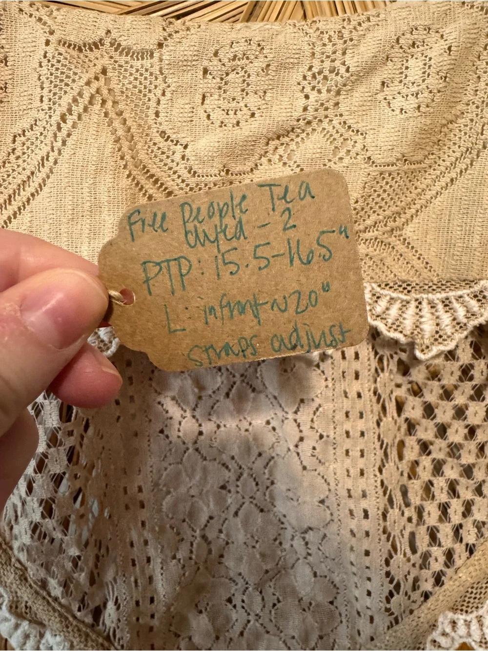 Free People Set| OOAK Hand Tea Dyed by me| Boho Lace Maxi Skirt - Beige| Sz: 2 - Picture 8 of 16